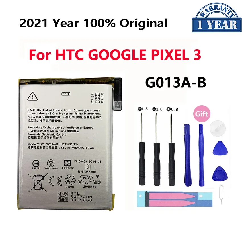 100% Original 2915mAh G013A-B Battery For HTC GOOGLE Pixel 3 G013B G013A High Quality Replacement Phone Bateria