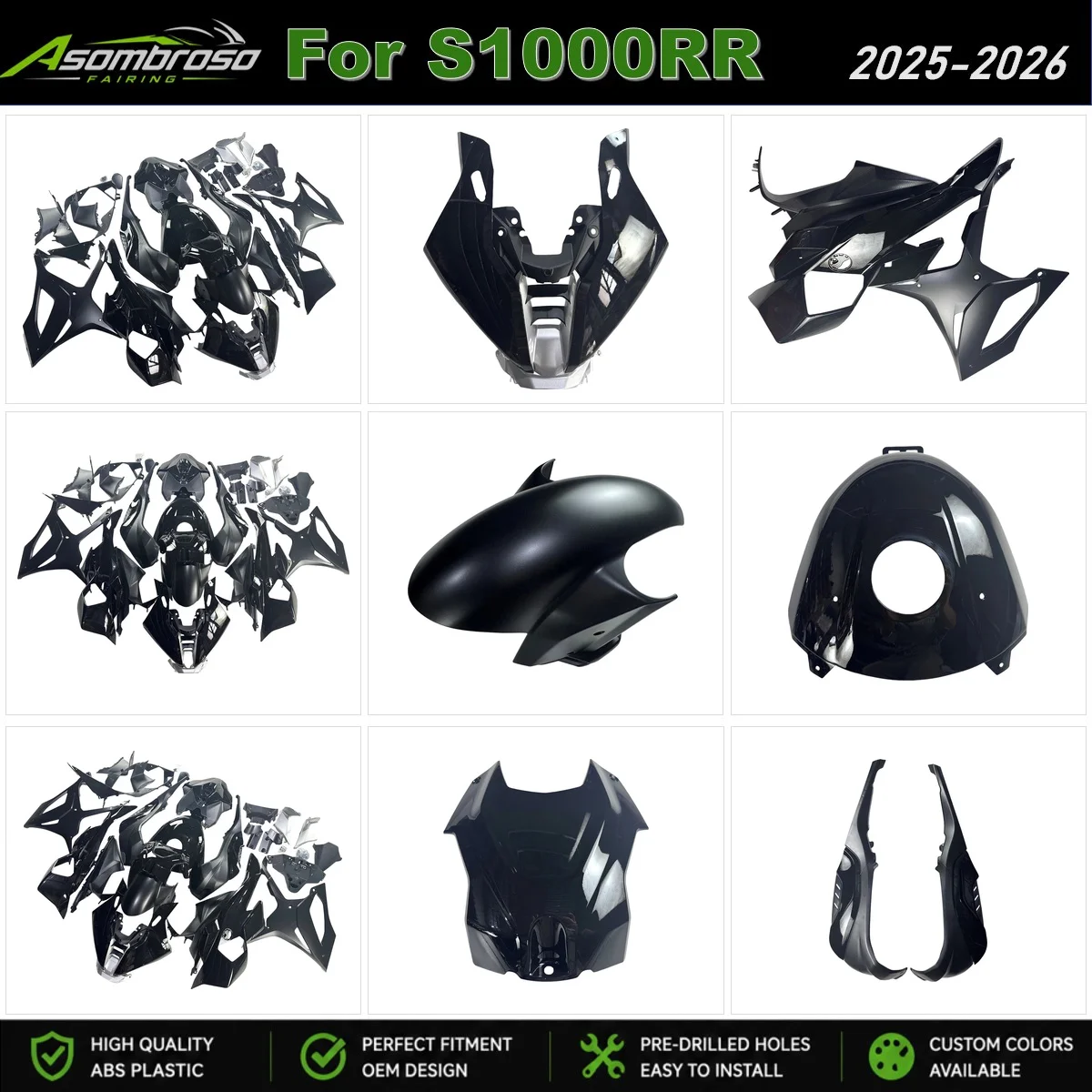 Motorbike Full Fairings Fit For BMW S1000RR M1000RR 2025 2026 Black Injection Molded ABS Body Kit Panels
