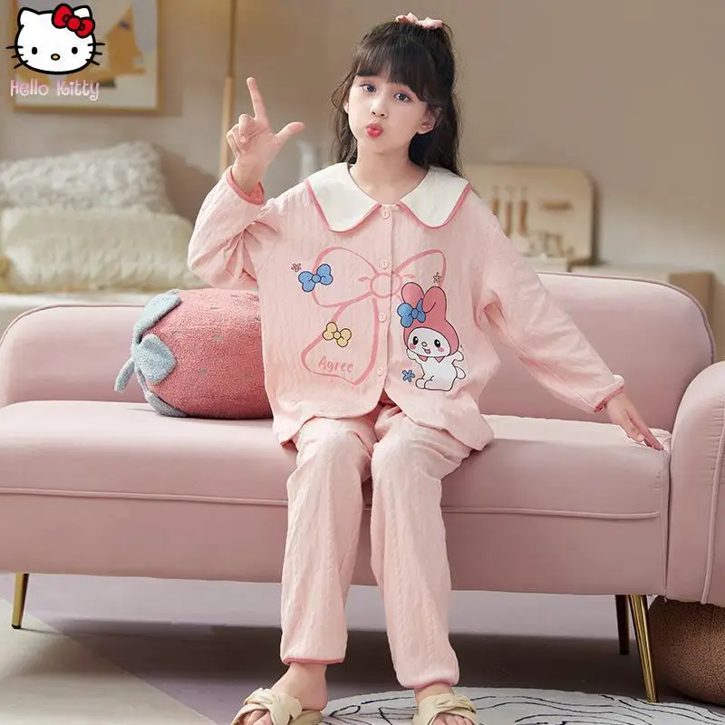 الفتيات الكرتون Pochacco بلايز السراويل منامة مجموعة Kawaii ربيع الخريف جديد أنيمي الجاكار ملابس المنزل الوالدين والطفل قطعتين مجموعة