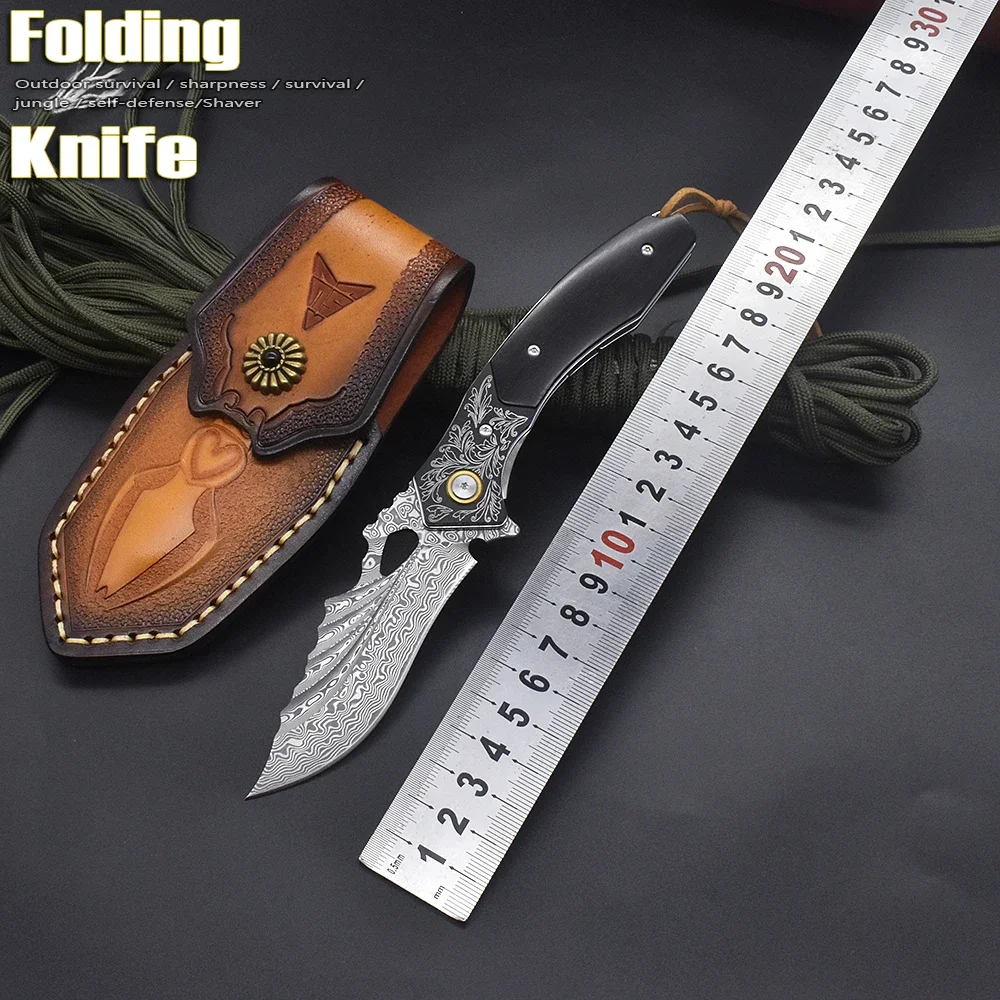 

VG10 Дамасская сталь Черное дерево Ручка Шарикоподшипник Складной нож Открытый выживания Охота Рыбалка Пеший туризм Фруктовый нож Портативный EDC