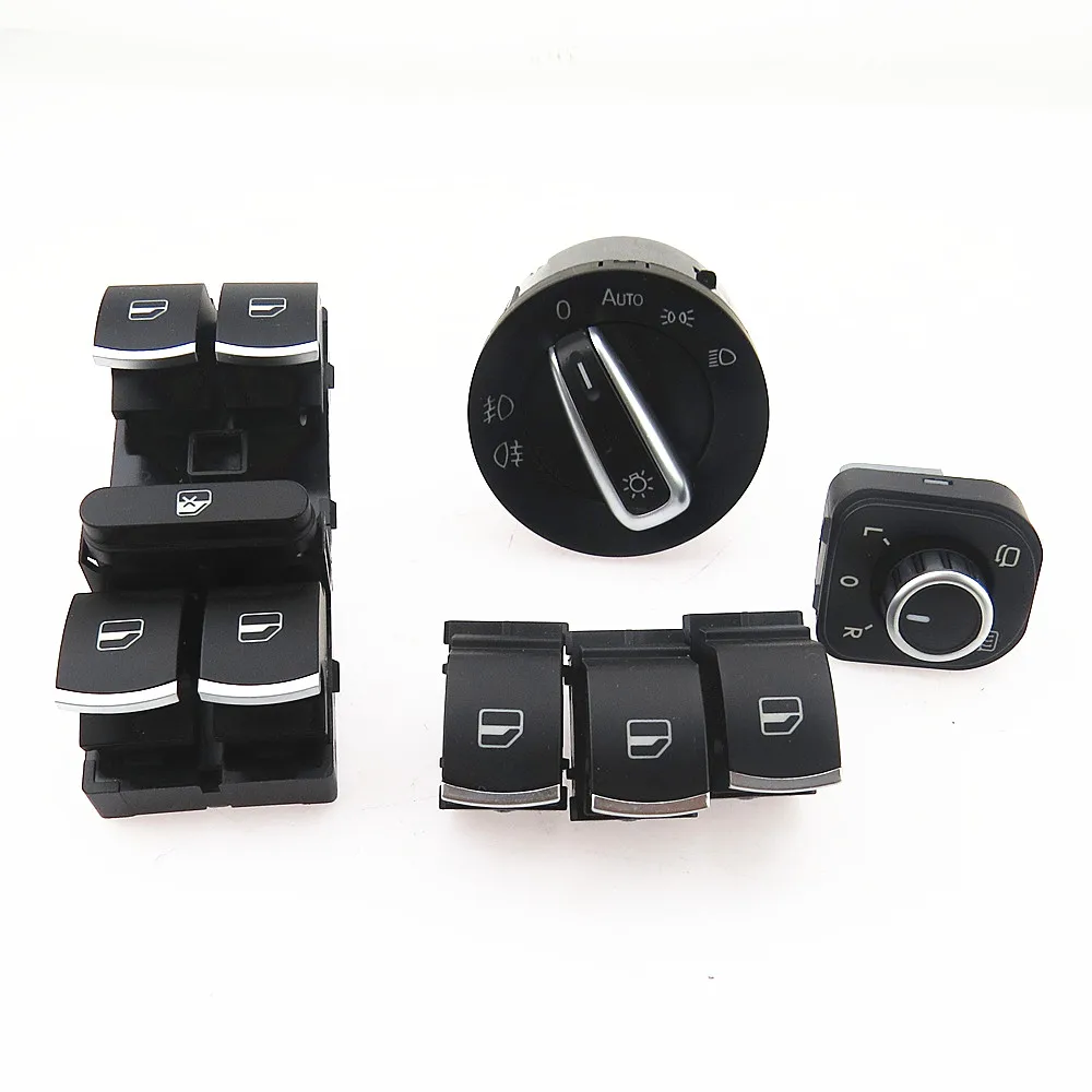 

SCJYRXS 5ND941431B 5ND959857 5ND959855 5ND959565A Хромированная кнопка управления стеклоподъемниками, зеркалами и фарами для Passat B6 Golf MK5 MK6