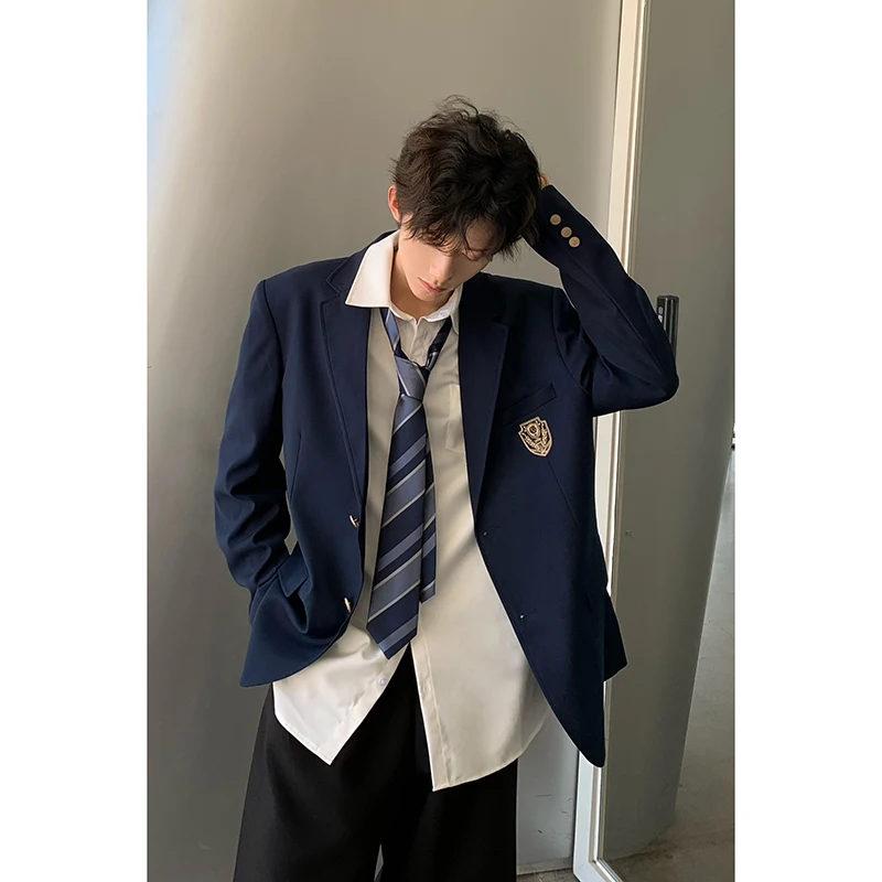 

Оливково-зеленый мужской костюмный пиджак в стиле DK, весенне-осенний комплект в университетском стиле JK, элегантное пальто премиум-класса в западном стиле