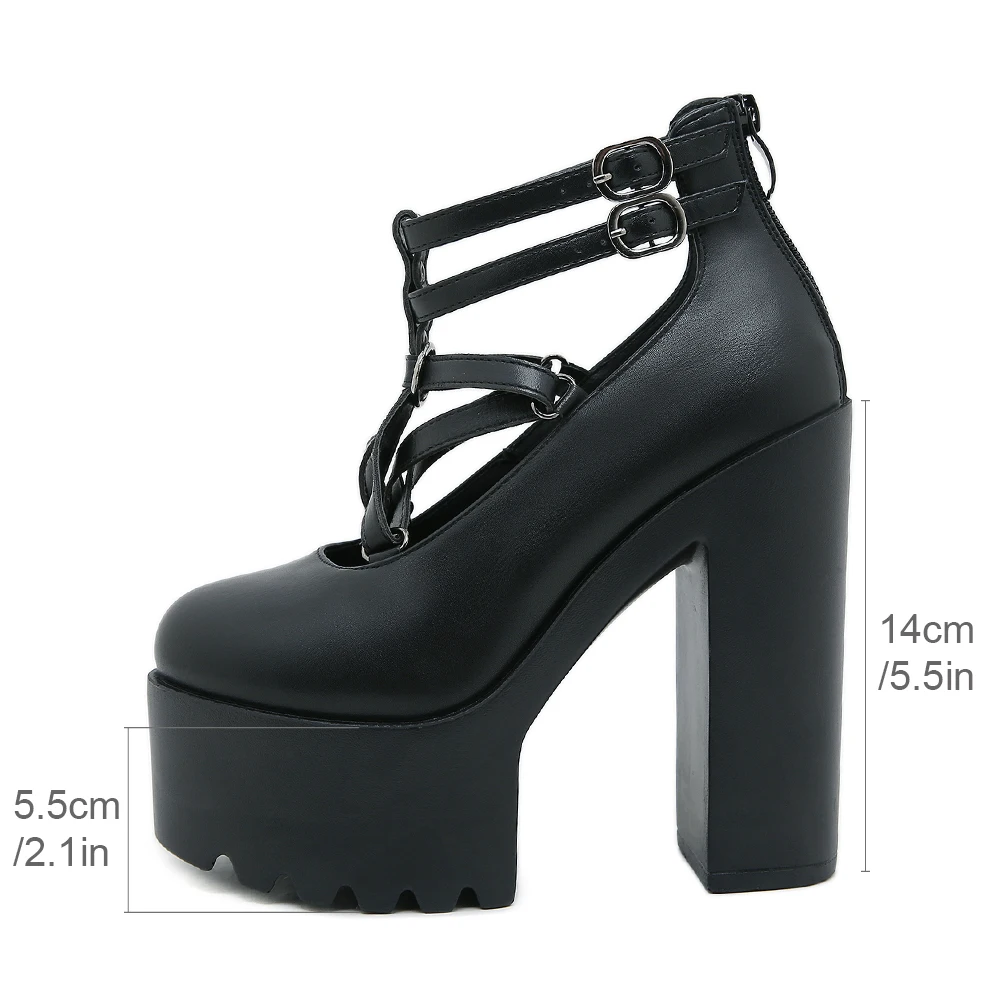 Gdgydh Punk  Style Women Pumps Nightclub Stage Performance Shoes High Heels Thick Bottom Platform Single Shoes Women Belt Buckle