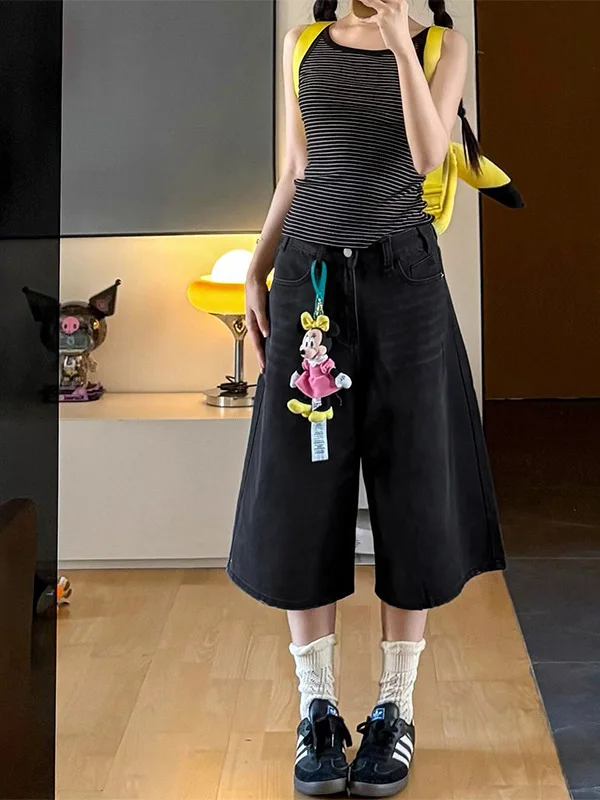 

High Waist Wide Leg Jeans Women's Summer New Loose plus Size Slimming Pear Shape Straight Seven-Foot Pants Casual Style
