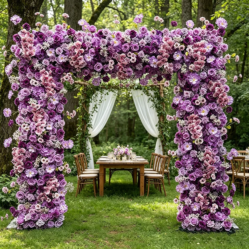 Wedding Decoration Supplies Panda PD-FA66 2.4m Folding Fabric Base Square Arch Violet Phalaenopsis Artificial Flower Backdrop