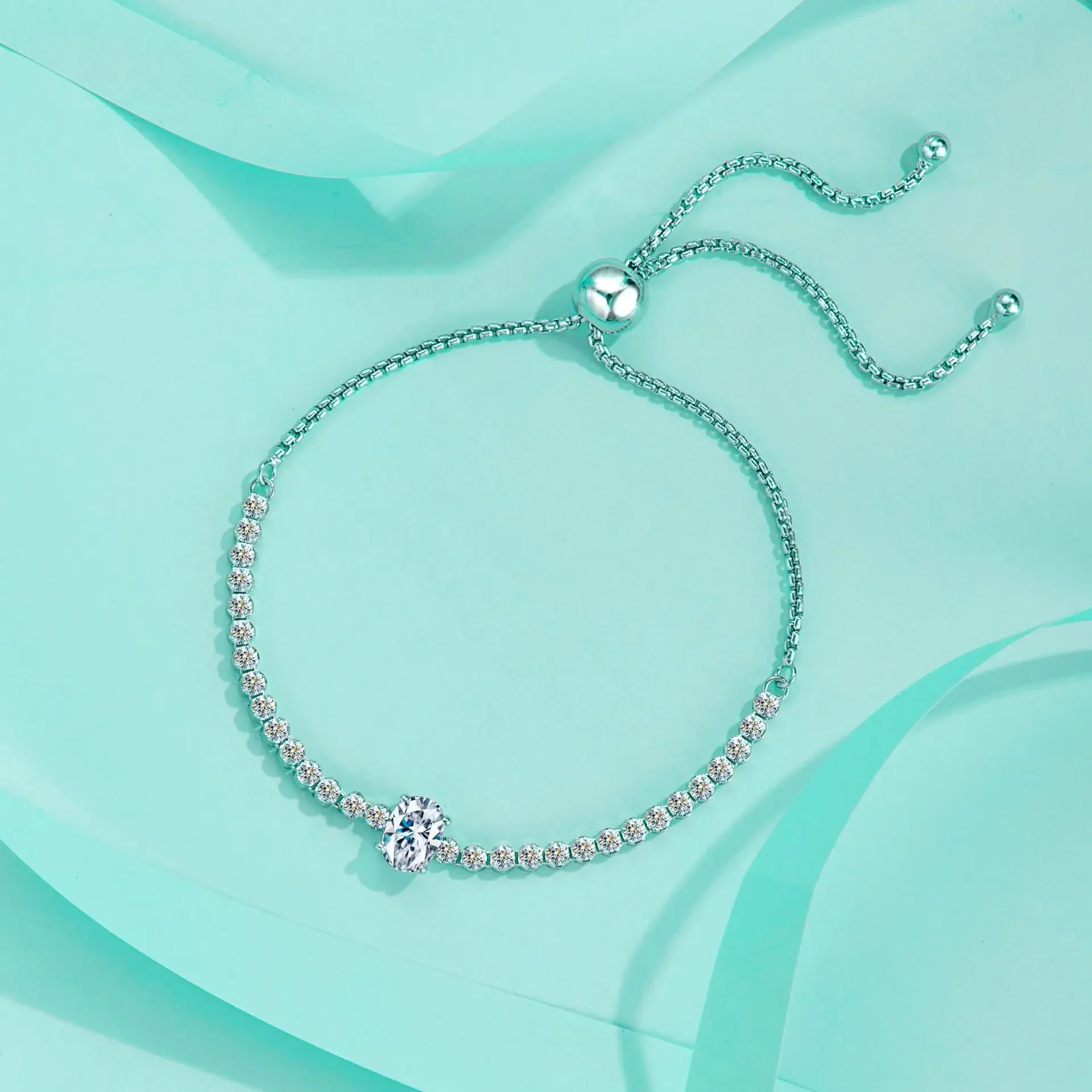 

S925 Sterling Silver Moissanite Tennis Bracelet 1ct Oval 8H8A Cut VVS D Color for Women Luxury Diamond Jewelry
