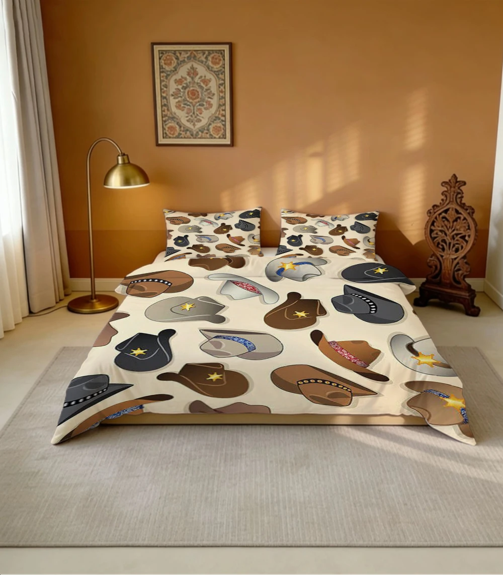 

Комплект постельного белья с цифровой печатью высокого разрешения, комплект пододеяльников с узором в виде ковбойских шляп, комплект пододеяльников с крупным цветочным принтом, включает 1 пододеяльник + 2 наволочки, подходит для спальни, гостевой комнаты,