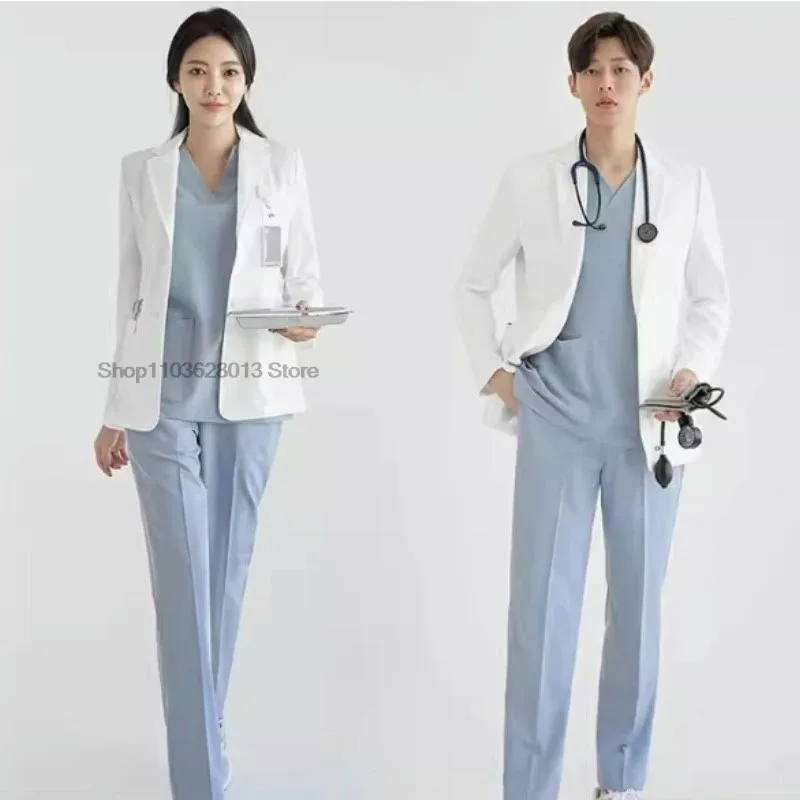 DY20Long sleeved Medical Coat Men's high-end Scrub Tops Hospital white coat women's beauty salon oral dentist work clothes25 - view 3