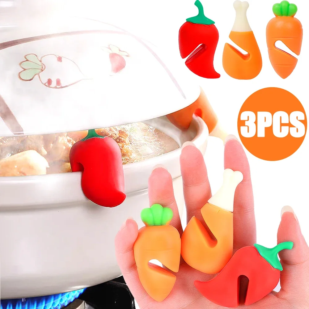 Silicone Pot Lid Holder Anti-spill Rack Food-grade Heat-resistant Stoppers home Kitchen Gadgets Pepper Carrot Chicken Legs Clips