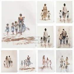 Beige Minimalist Watercolor Family Portrait Posters Prints Canvas Painting Wall Art Pictures Home Kids Room Modern Decoration