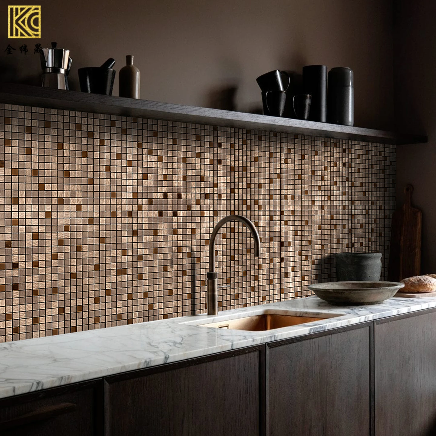 작은 입자 복고풍 금속 모자이크 벽 스티커 자체 접착 방수 및 방습 주방 벽지