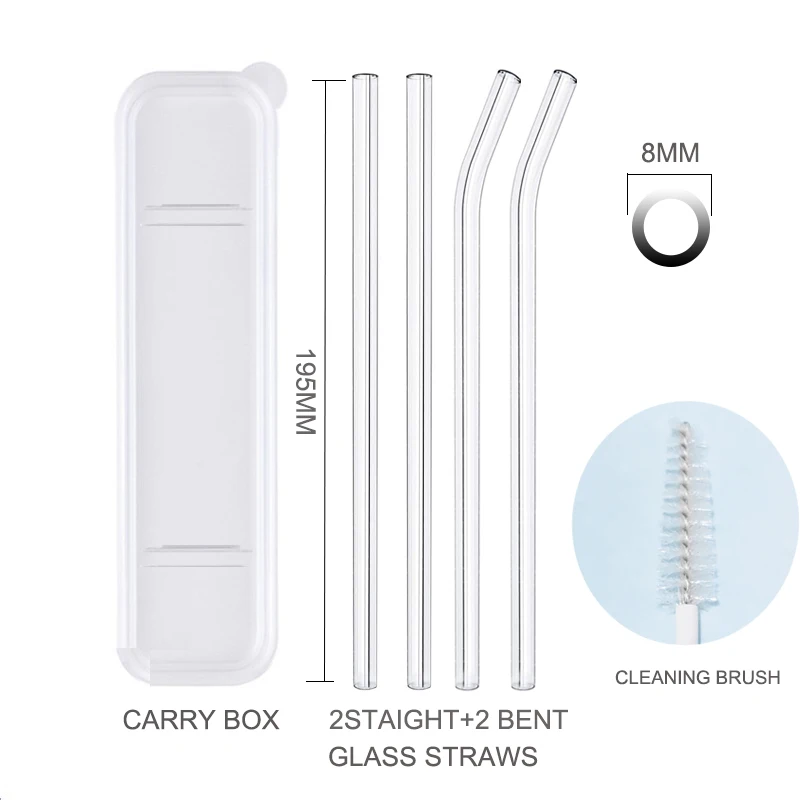 Carry Box Multi-Color Glass Straws Set Eco-friendly Reusable Drinking Straws for Cocktail Smoothie Milkshake