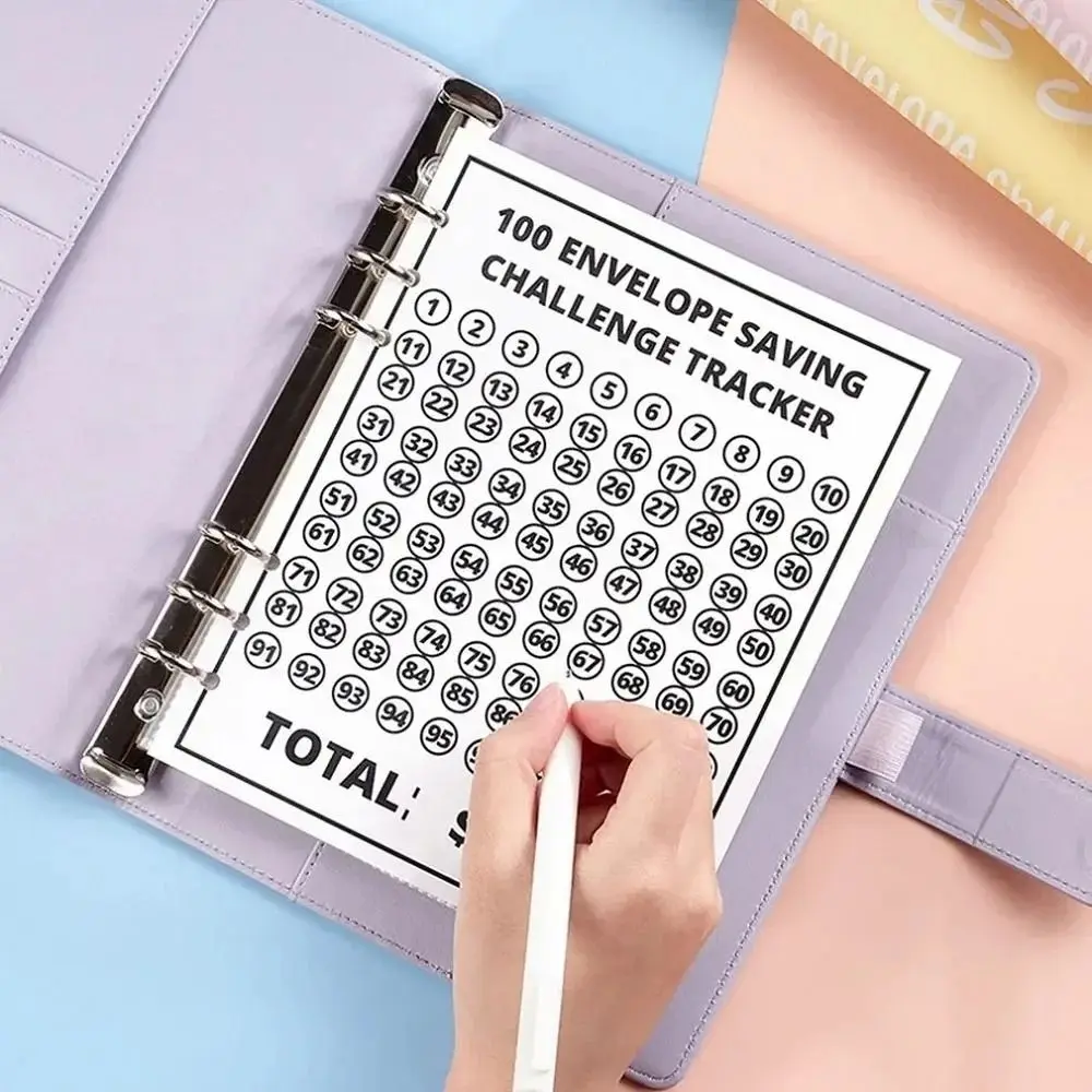 With Cash Envelopes 100 Envelope Challenge Binder Money Saving Habit Cultivation Financial Management PU Leather Pen Insert