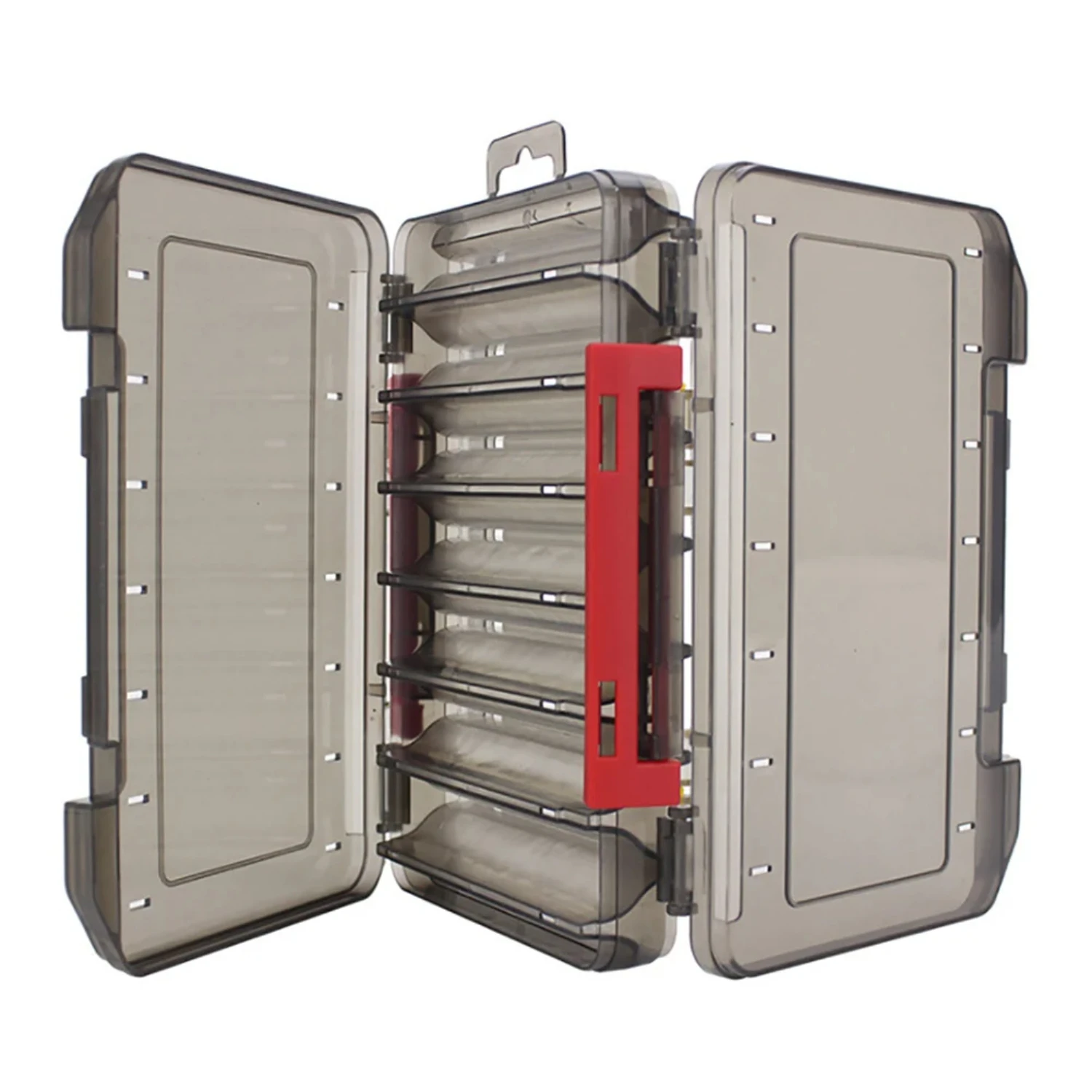 

Large, Waterproof, and Durable Fishing Tackle Box with Double-Sided Design for Optimal Organization. Features 12/14 Compartments