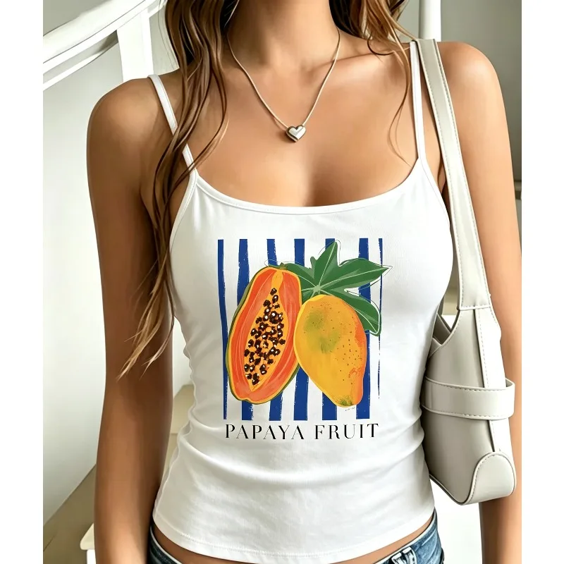 Women Spaghetti Strap Camisole Strawberry Ladybug Striped Graphic Tank Top Cute Y2K Fruit Print Summer Daily Casual Cami Tops