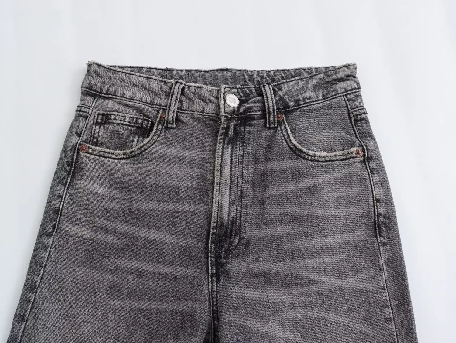 Dave&Di Vintage Mommy Jeans High Street  Old Straight Leg Washed Jeans Women Casual Denim Pants