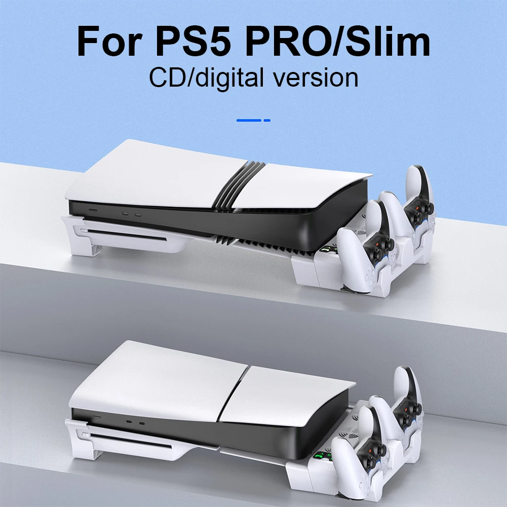 شاحن وحدة تحكم مزدوجة مع حامل قاعدة مروحة تبريد 3 مستويات مع شحن وحدة تحكم لأقراص PS5 Slim/PS5 Pro/الإصدار الرقمي