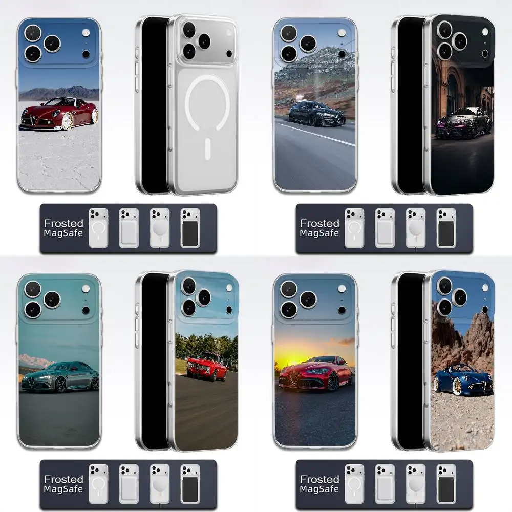 

A-AlfaeS Sport R-RomeoS Car Phone Case For iPhone 17,16,15,14,13,12,11,Pro,Max,Plus,E,Air,Mini Magsafe Frosted Transparent