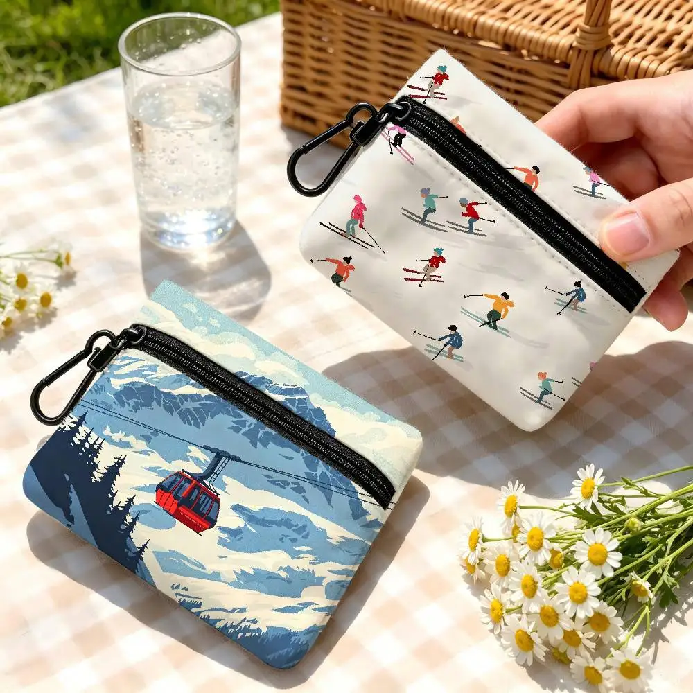 Anime Ski Resort Prop Portable Mini Oxford Cloth Coin Purse With Carabiner Hook Zipper Key Card Earphone Storage Wallet