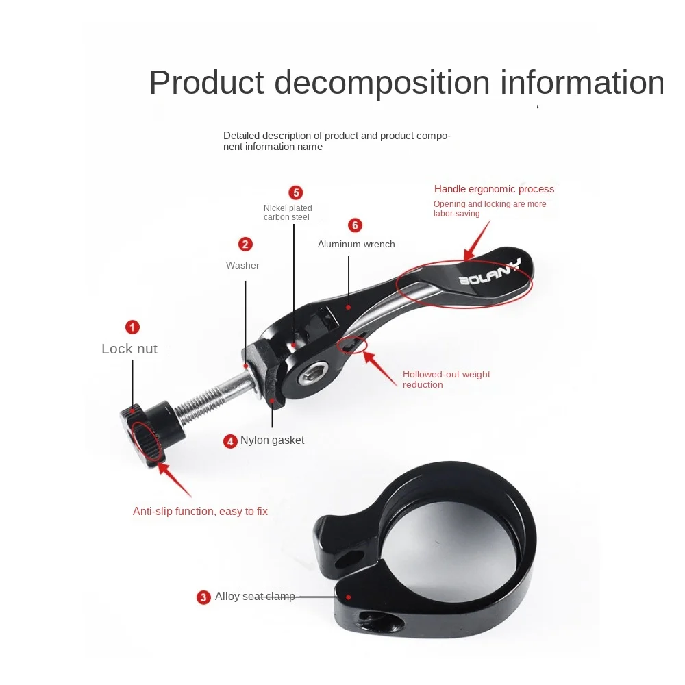 

1pc Aluminium MTB Quick Release Seatpost Clamp Wear-resistant 31.8/34.9mm Bike Canoe Saddle Collar Bolt Clamping Ultralight
