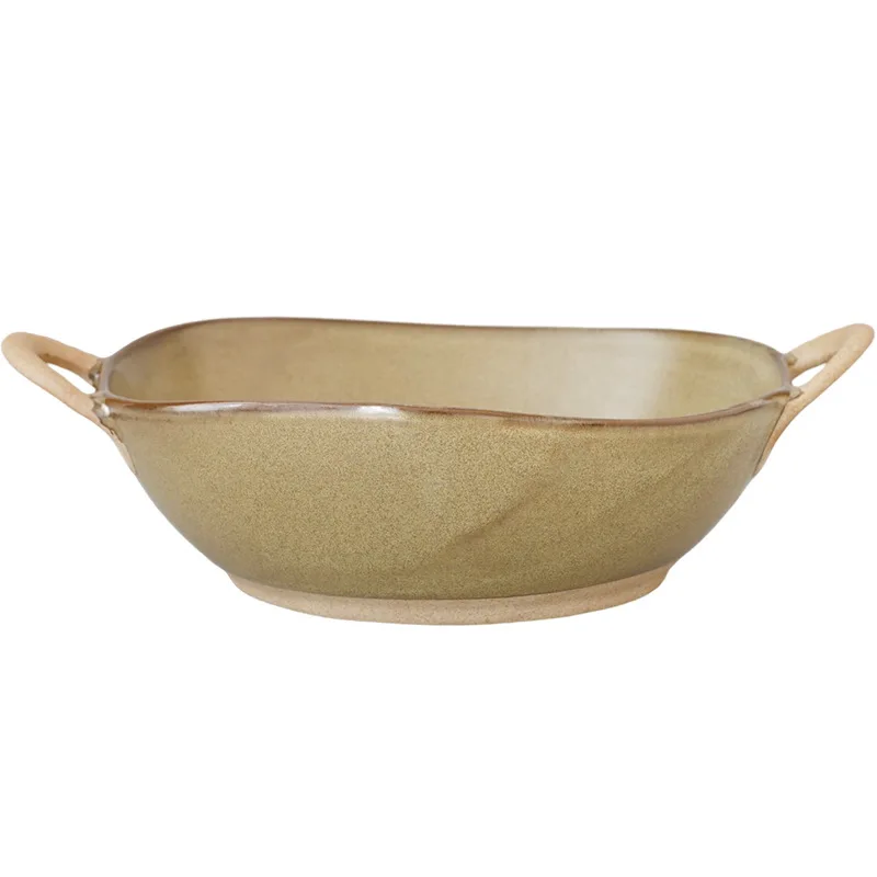 Double Ear Soup Bowl Household Japanese Lamian Noodles Luosifen Bowl Special For Retro Texture Ceramic Microwave Ovens Bowls