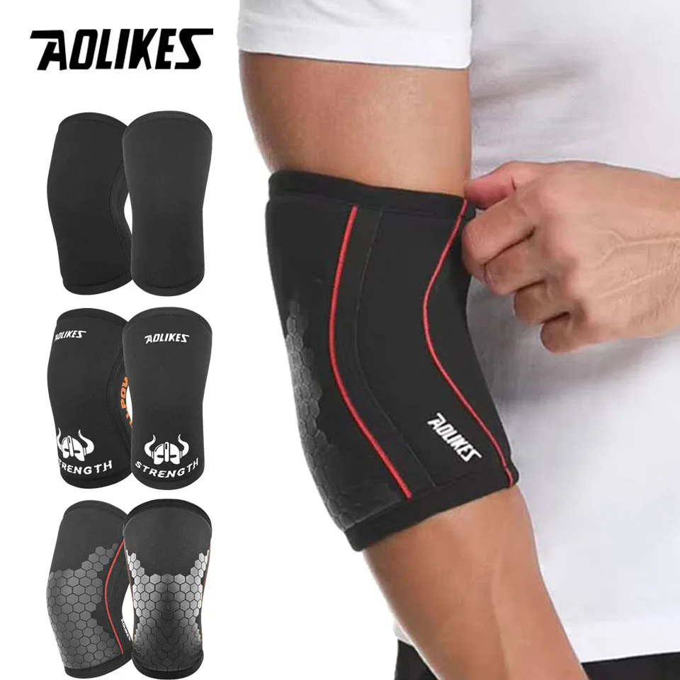 AOLIKES 7MM Weightlifting Elbow Brace Support Neoprene Compression Elbow Pads Arm Sleeves Protector For Powerlifting Gym Fitness 