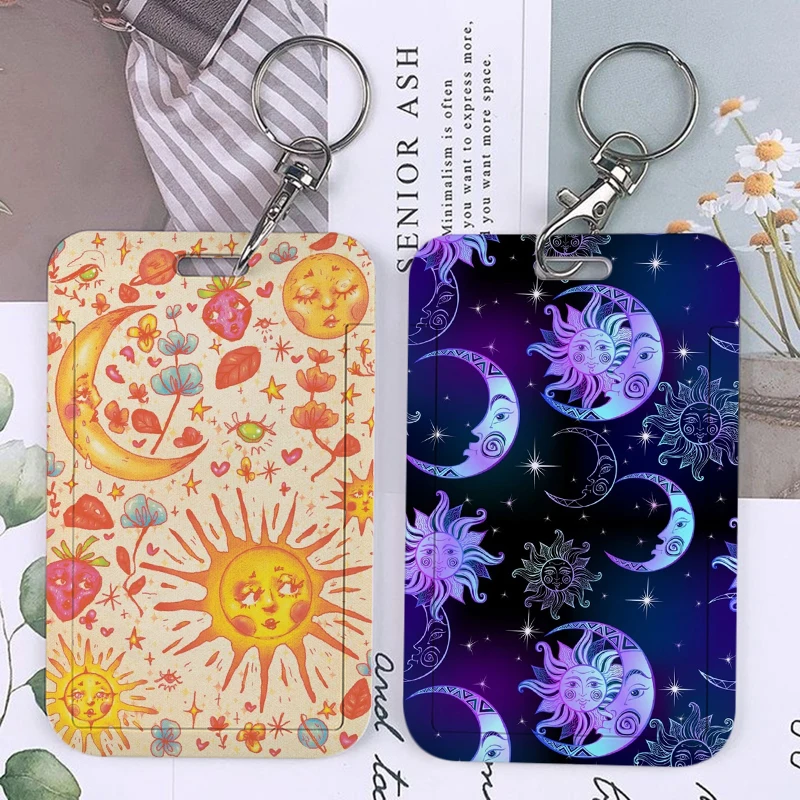 Sun and Moon Keychains Holders Bank Bus ID Credit Cards Key Ring Chains
