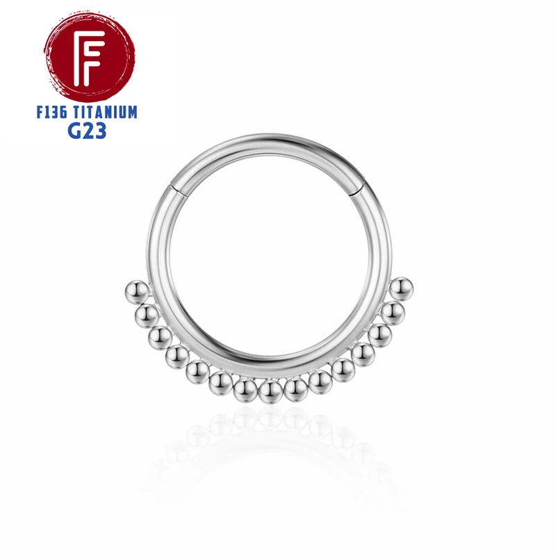 F136 Titanium Nose Piercing Hinged Bead Hoops CZ Stone Rings