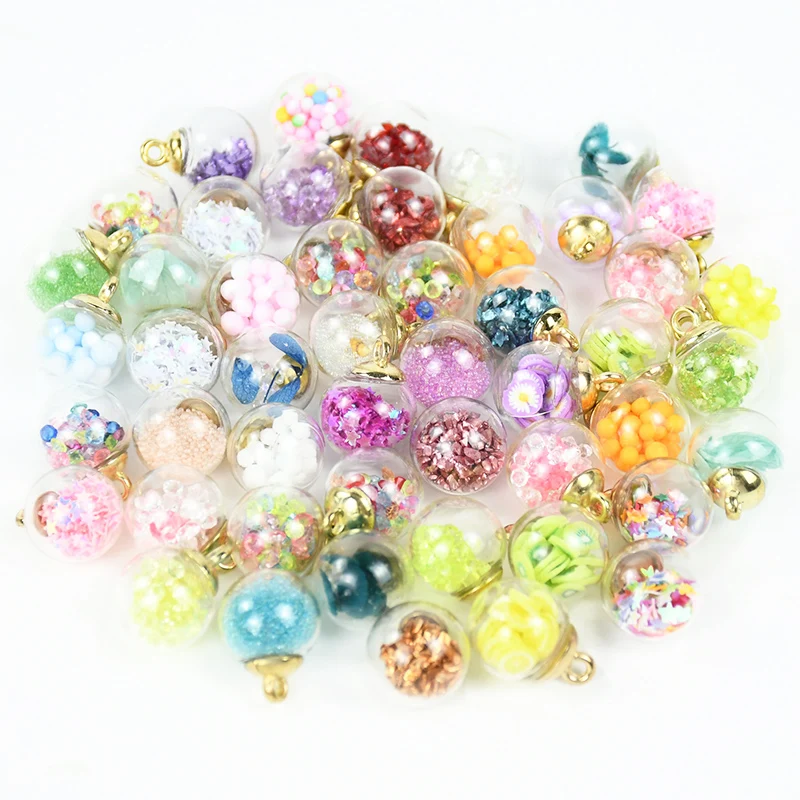 10pcs Mini Transparent Glass Balls Bottles With Star Sequins Pendant  Ornament for Bracelet Earrings Necklace DIY Jewelry Making