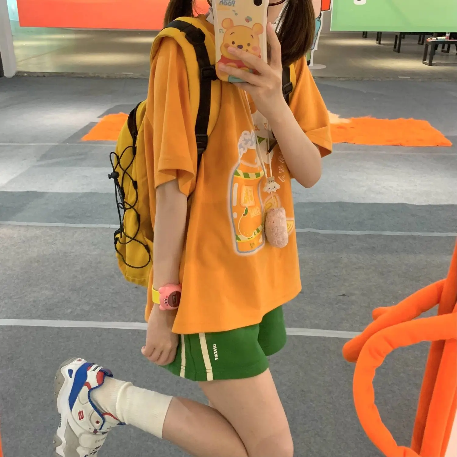 Lovely Orange Fruit Juice Cartoon T Shirts Students Girls Oversized T-shirt Japanese Anime Kawaii Tee Tops Summer Short Sleeve