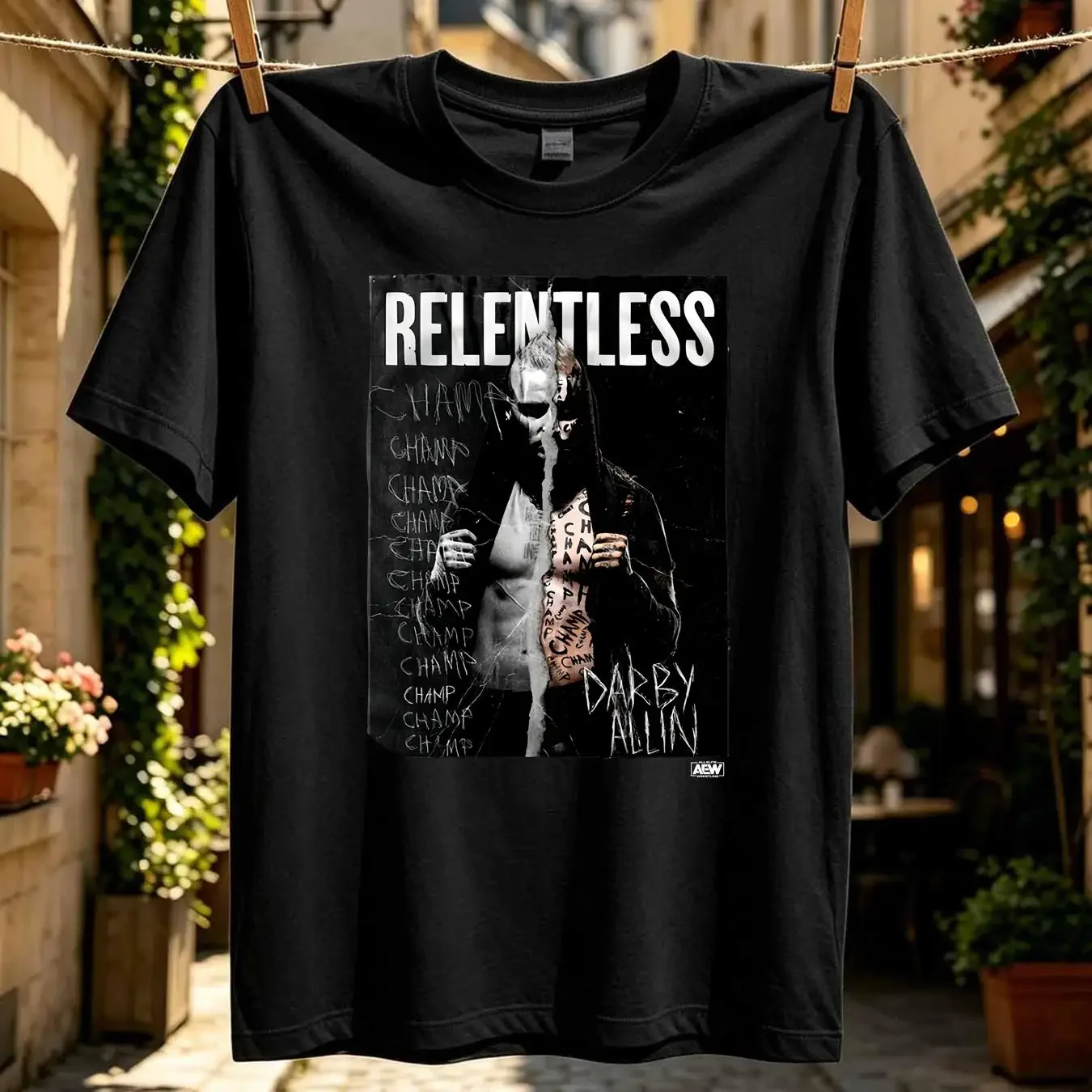 washed T Shirt Darby Allin Relentless Champ AEW Official long or short sleeves vintage Washed streetwear Stylish Soft Casual