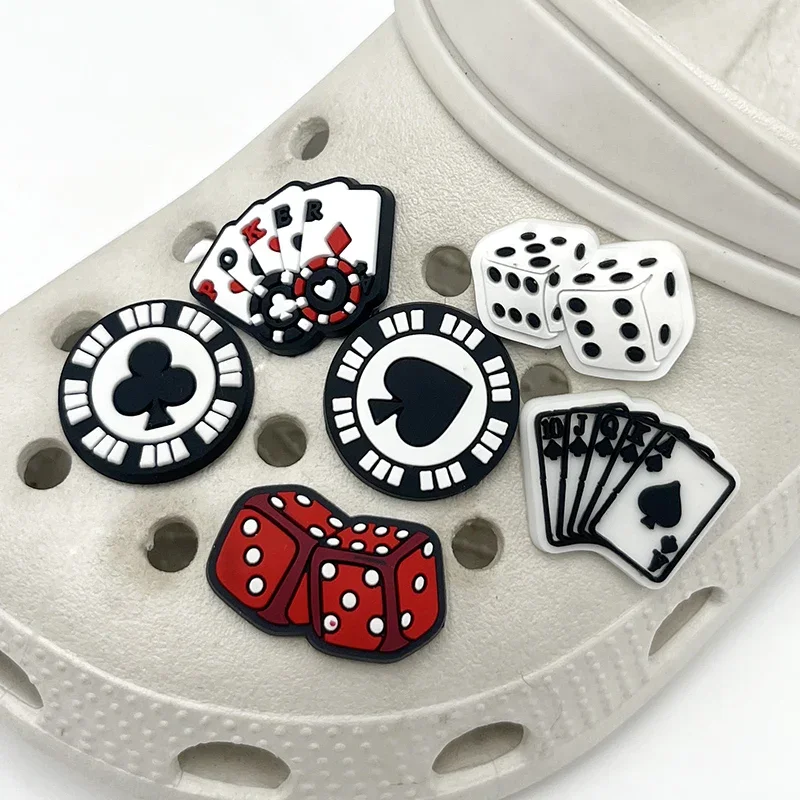 Novelty Design Cartoon Poker Dice PVC Shoe Charm Accessories Funny Diy Shoe Buckle Decor Fit Clogs Pins Upper Badge Kid Gift