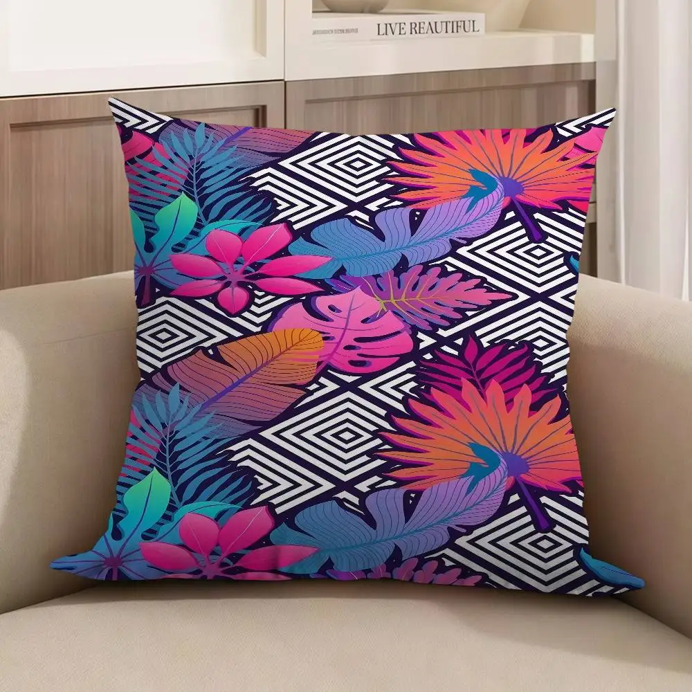 

Tropical Geometric Leaves Stitch Lucky Dragon Pillow Cover Sofa Cushion Cover Home Room Decoration Children Gift