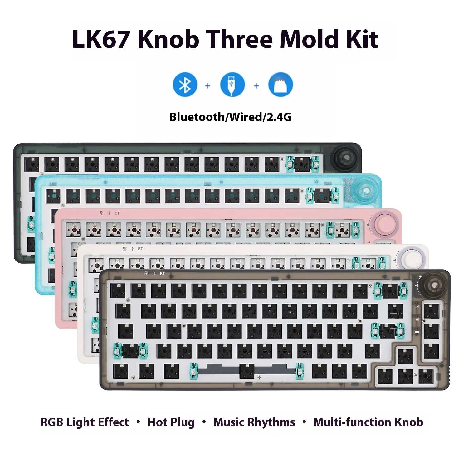 Sky LK67 Mechanical Keyboard Kit RGB 3mode Gaming Keyboard Kit Multi Functional Knob Hot Swap Custom 65% Layout Pc Office Gifts