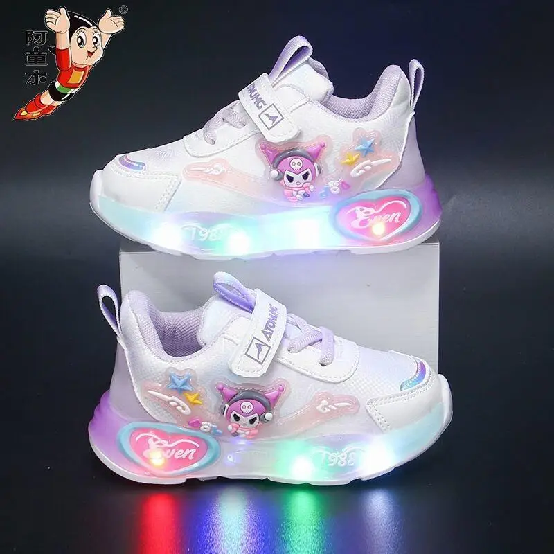 

Sanrio Kuromi Casual Shoes Baby Girls Children's Led Light Sneakers Kawaii Cartoon Spring New Nonslip Sports Shoes Luminous Shoe