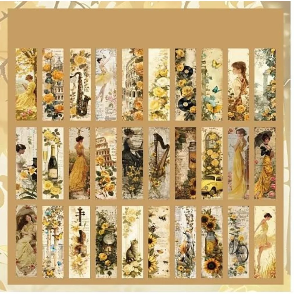 2Sets 60Pcs Romantic Floral Book Bookmarks Sets Paper Memo Bookmarks for Reading Marker Rectangle Goldenrod 150x40mm 30pcs/set