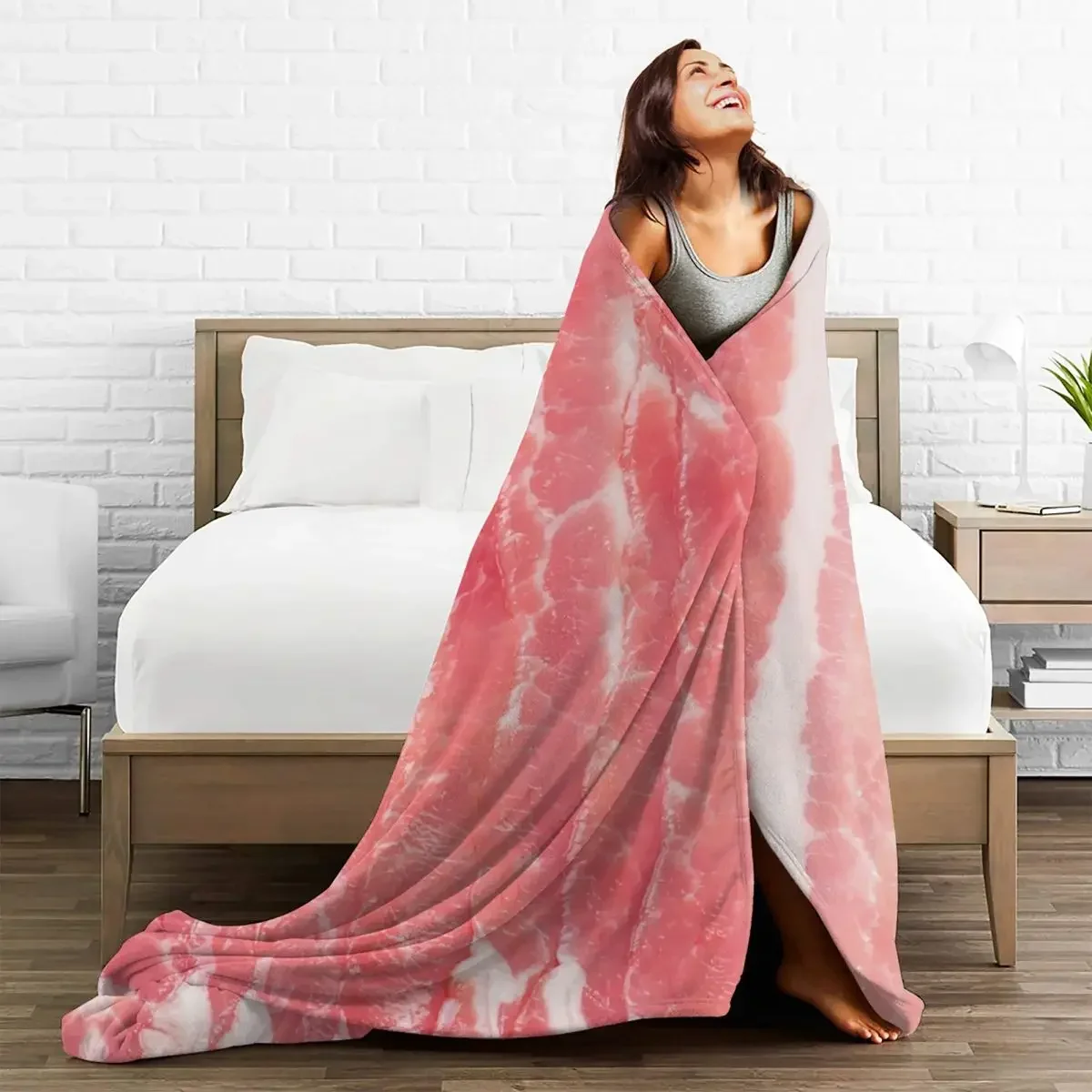 Bacon Texture Flannel Throw Blankets Funny Food Blanket for Bedding Travel Warm Plush Thin Quilt throw blanket