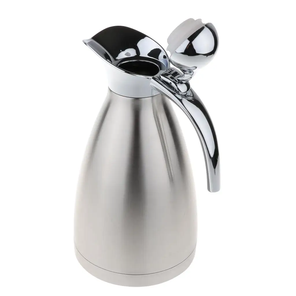 Stainless Steel Thermos Style Thermal Coffee Pot 2 Liter Carafe Leakproof Silicone Plug Easy Pour for Kitchen Parties and Travel