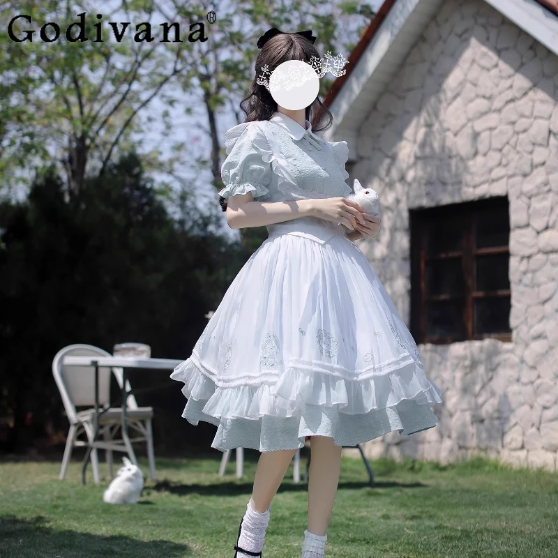 

Платье-рубашка в клетку в стиле Лолиты с французской талией, женское милое платье с короткими рукавами и вышивкой, женский летний комплект платьев в студенческом стиле