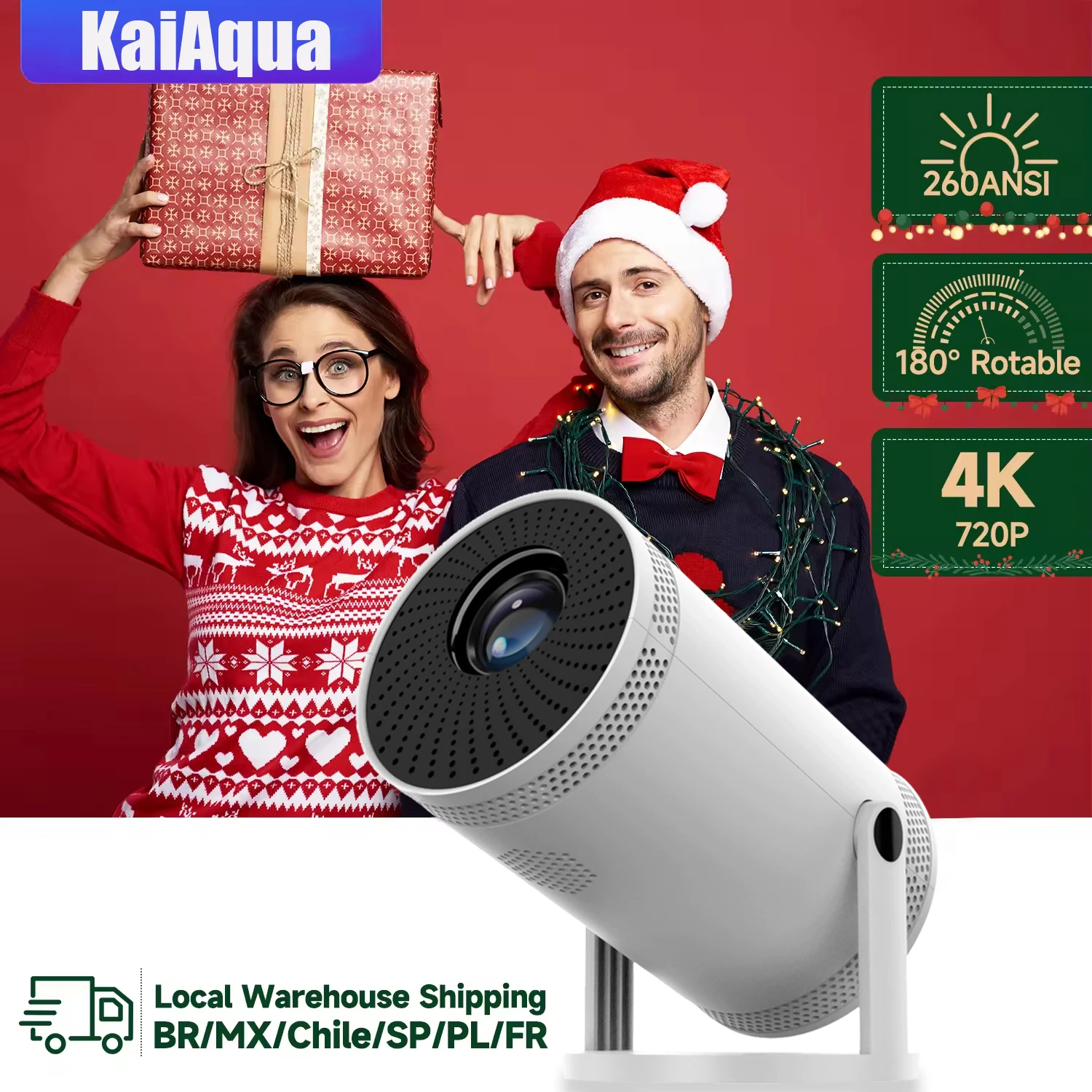 

2025 KaiAqua Projector 4K Android 11 Dual Wifi6 260ANSI Allwinner H713 BT5.0 1080P 1280*720P Home Cinema Outdoor FY300 Projetor