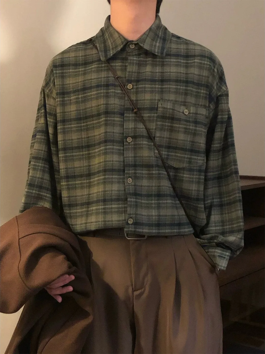 Retro Japanese Style Long Sleeve Shirt Casual Versatile Men's Autumn Top Layering Friendly Loose College Style Pattern