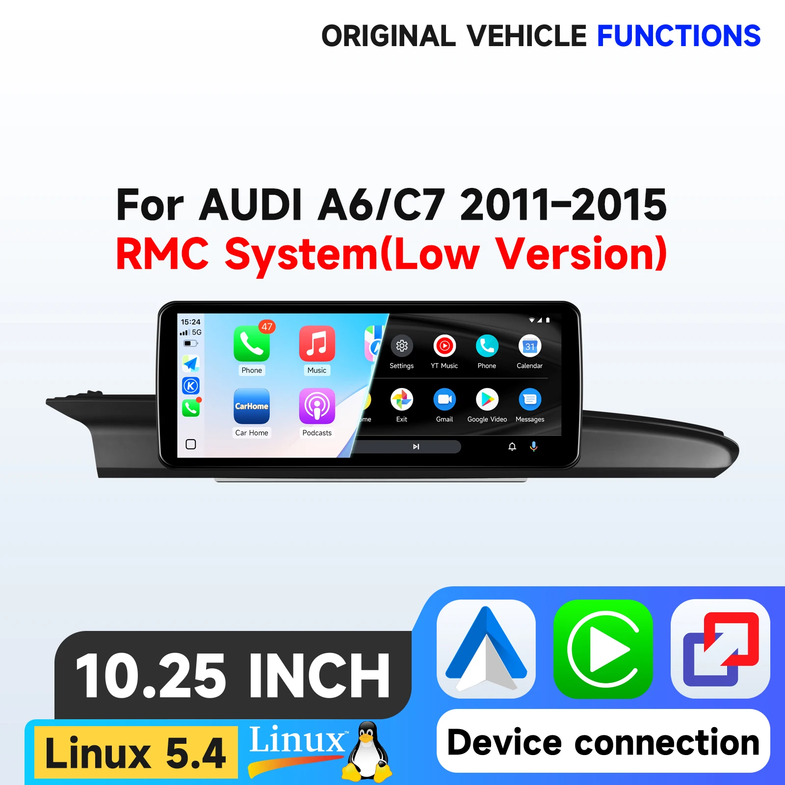 Hizpo 12.3" Draadloos CarPlay Android Auto Auto Multimedia Linux Scherm Voor AUDI A6 C7 2011-2015 RMC Systeem (Lage Versie) Touchscreen Autoradio Speler Stereo GPS Navigatie Audio Originele Auto CD