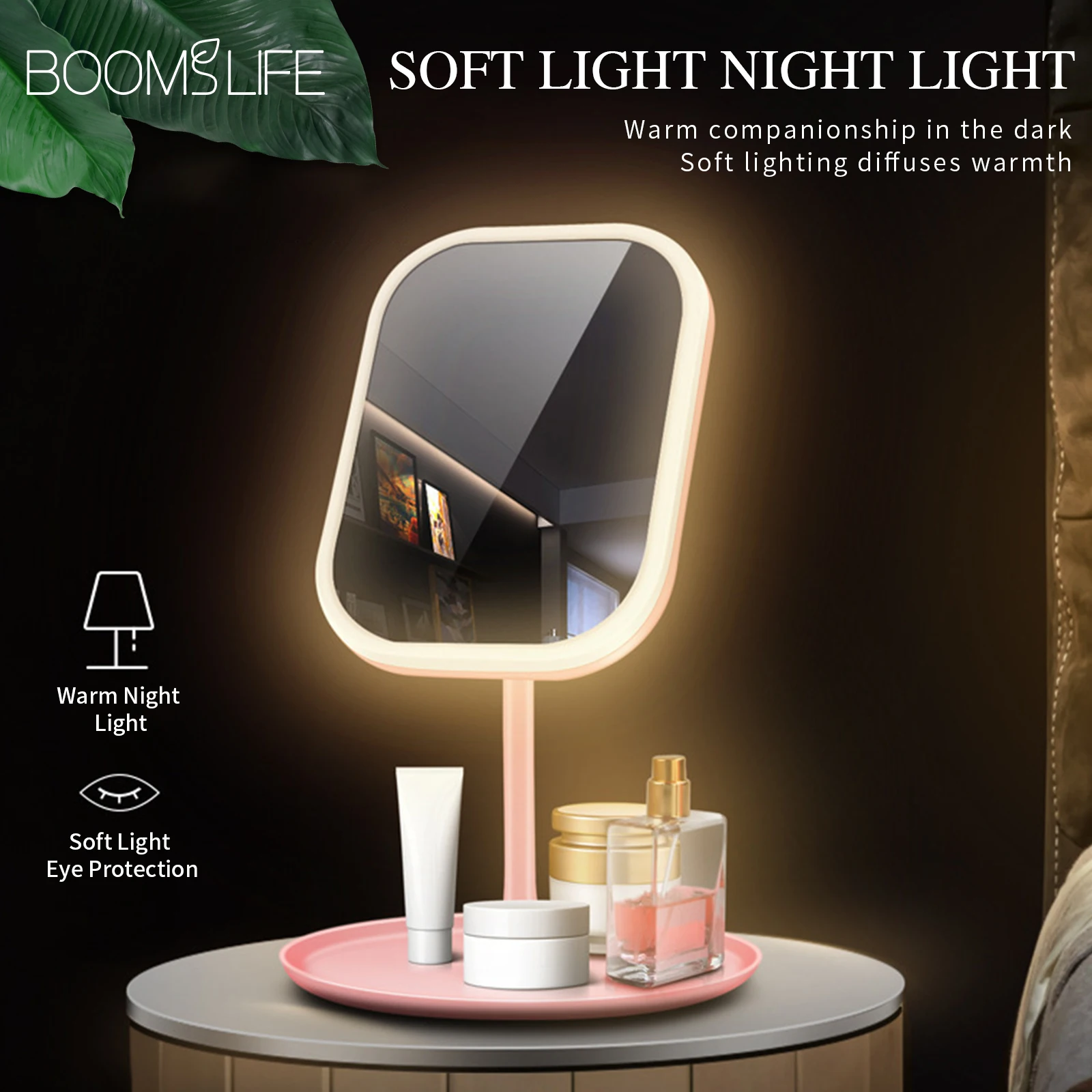 

LED Makeup Vanity Mirror with Lights Rotating Mirror with Storage Desktop Adjustable Dimmer USB Cosmetic Mirror Makeup Vanity