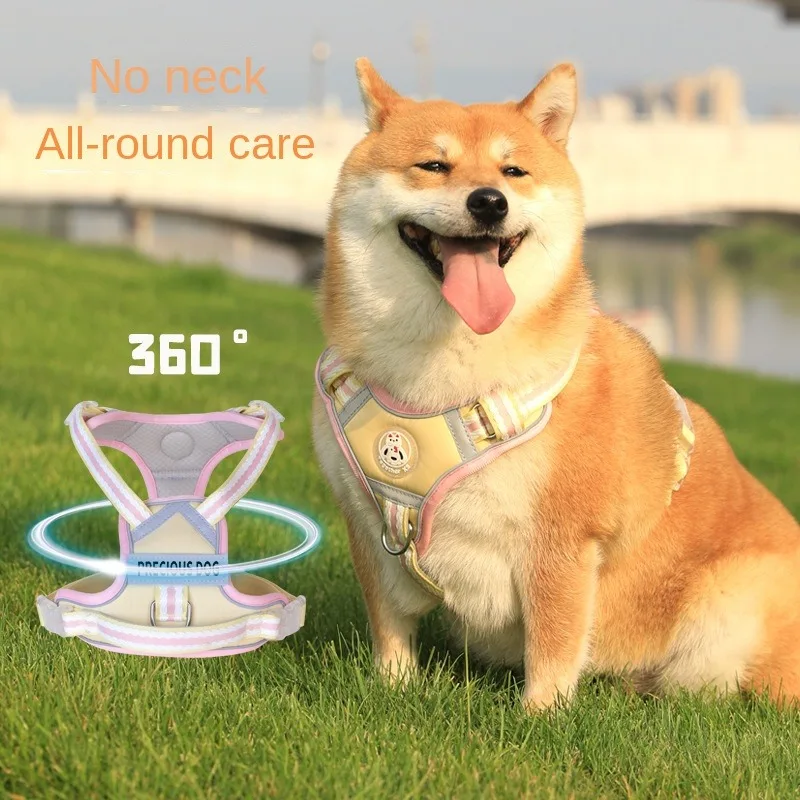 

New dog leash with anti breakout effect, adjustable reflective and lightweight breathable chest strap at night