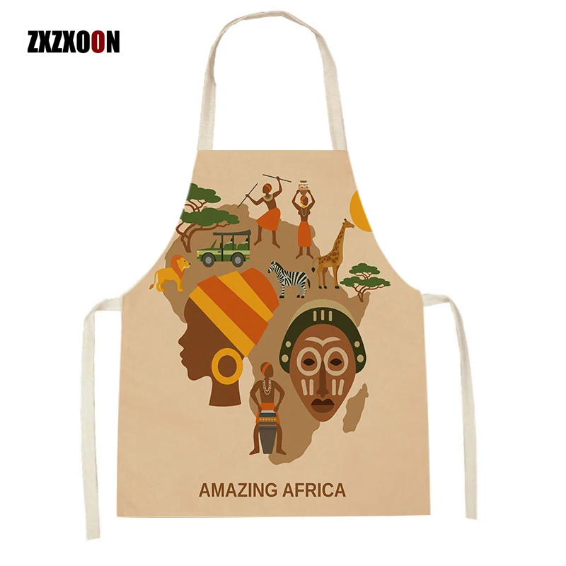 Character Animal Printed Kitchen Aprons African Style Home Cooking Cleaning Aprons Baking Accessories Waist Bib Delantal Cocina