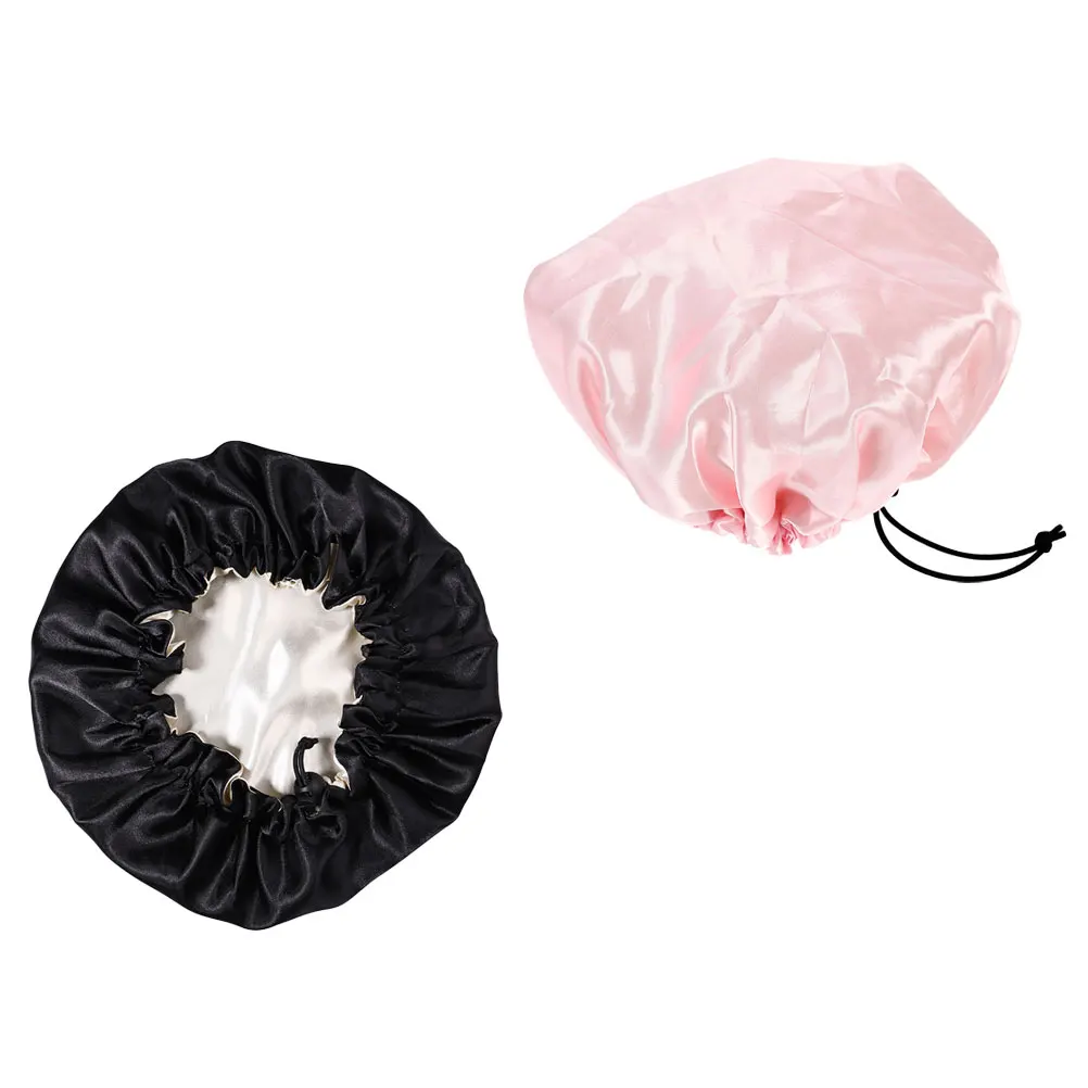 

2pcs Elastic Satin Pcs Fabric Kids Shower Lined Kids Shower Hat Baby Bonnet Sleeping Hair Care Sleeping Hat Bath Cap