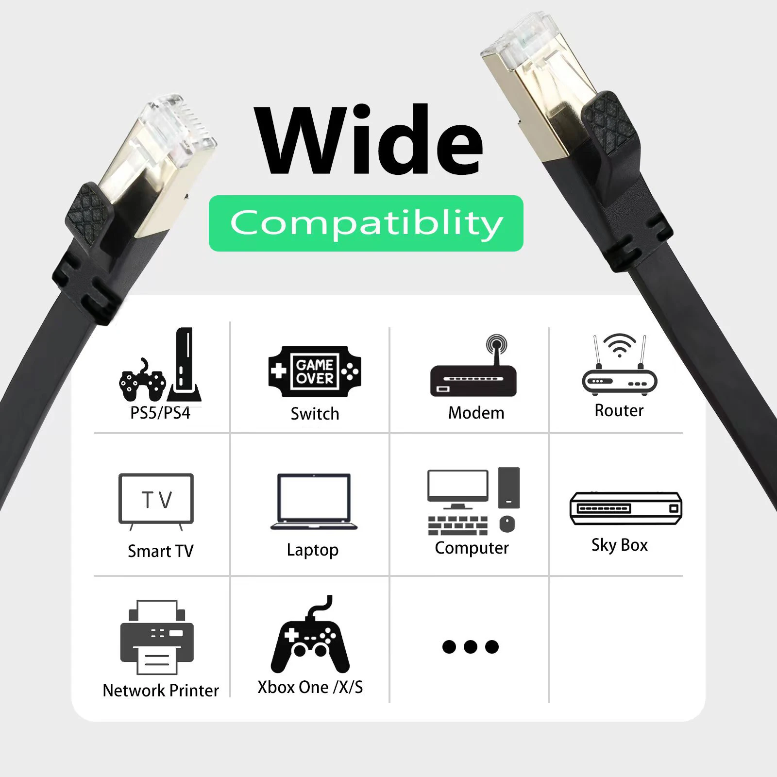 Cable Ethernet Cat8 de alta velocidad, Cable de red plana de Internet, 40Gbps, RJ 45, 10, 15, 20 metros, Cat 8, 2000MHz, blanco, 8m, 5m, 3m, 2m, 1m, RJ45