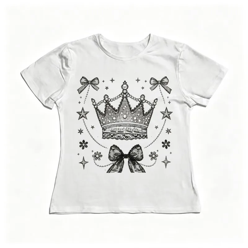 Aesthetic Gothic Grunge Print Women Clothing Punk Girls Harajuku Tees Tops Vintage Fairy Printing Slim Summer Tees Tops 2000s