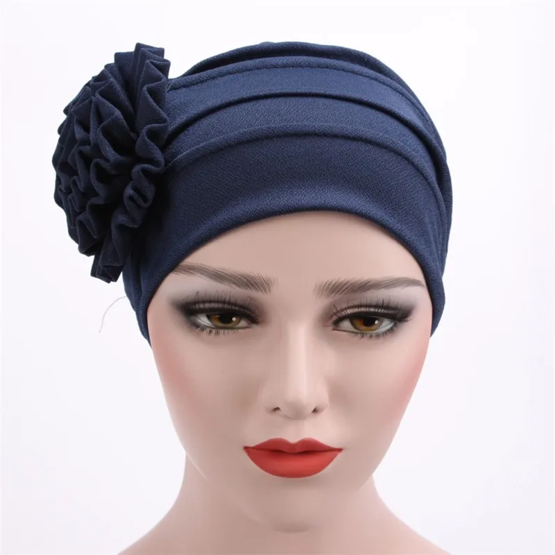 Elegant Shiny Turban Cap Women Muslim Hijab Islamic Jersey Chemo Cap Big Flower Head Scarf Ladies Head Wrap Cover Hijab Scarf