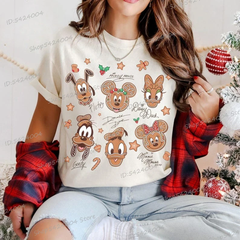 ヴィンテージミッキーと仲間たちジンジャーブレッドクリスマスTシャツ漫画半袖クリスマス服ギフト